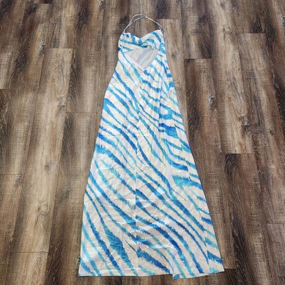 Retrofete Amika Dress in Blue Zebra Size Medium NWT Maxi Silk Low Back - Picture 6 of 13
